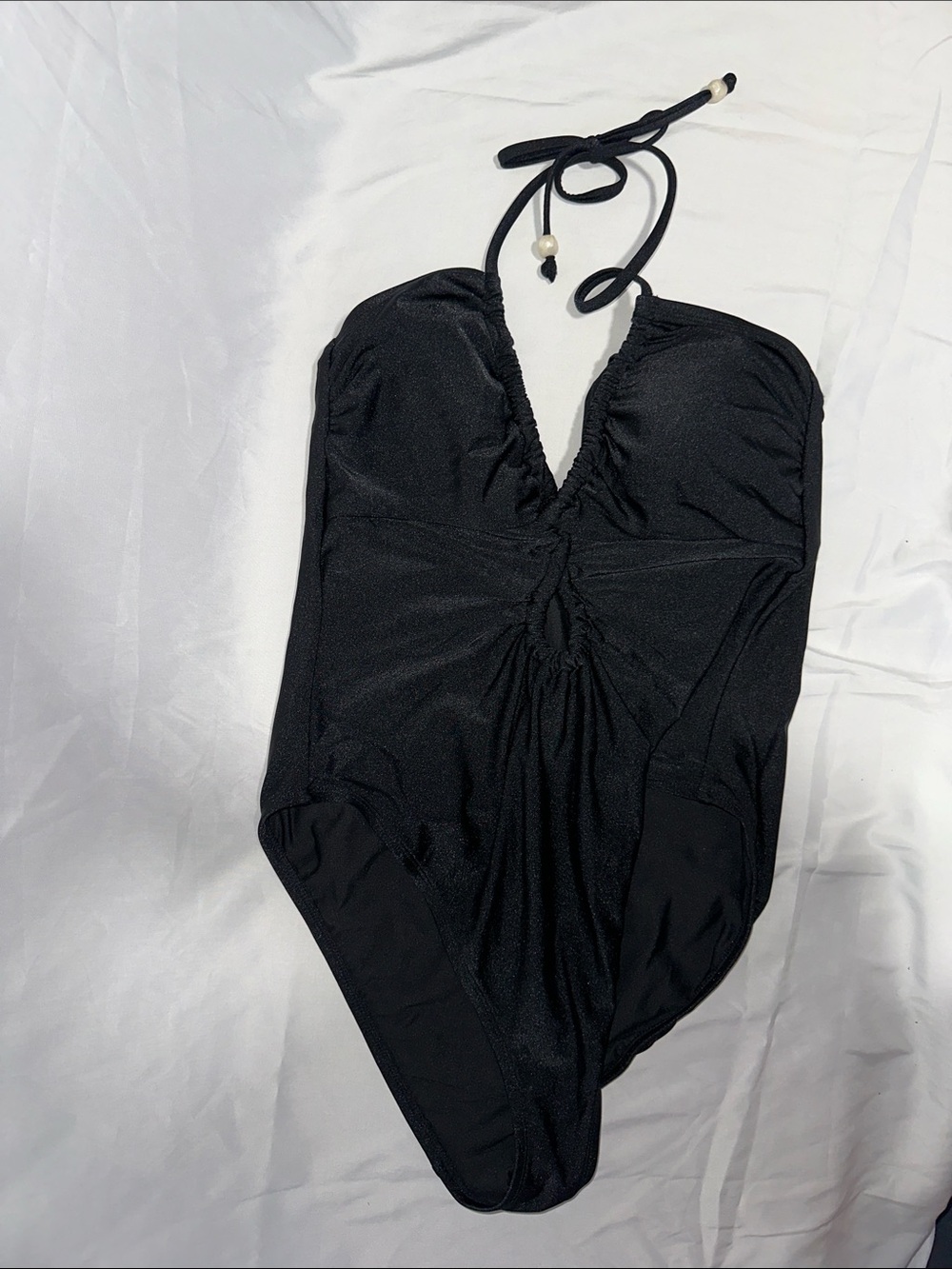 Shade & Shore Black Halter Ruched One-Piece Swimsuit